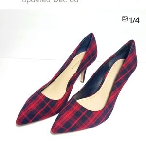 BCBG Generation Red Black Plaid Pointed Toe Stiletto Heels Classic Work Pump